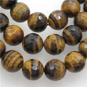 tiger eye stone bead, faceted round, AB grade, approx 14mm dia [GMLB1897-14MM]