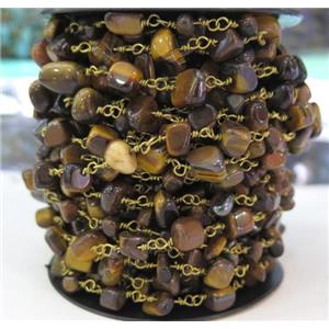 tiger eye stone rosary chain, handmade, chip, approx 6-10mm bead [GMLB1918]