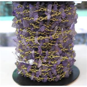 Amethyst bead chip rosary chain, purple, approx 6-10mm bead [GMLB1924]