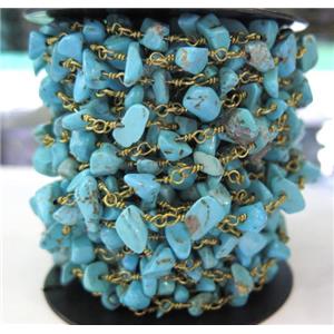 turquoise chip bead rosary chain, blue, approx 6-10mm bead [GMLB1925]