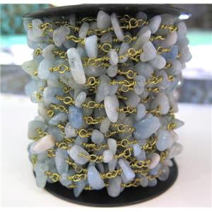 Aquamarine chip bead rosary chain, blue, approx 6-10mm bead [GMLB1928]