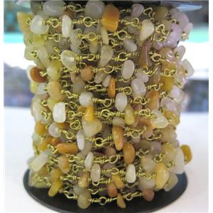 yellow jade chip rosary chain, approx 6-10mm bead [GMLB1930]