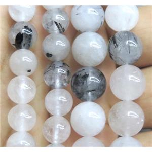 Black Rutilated Quartz Beads, round, approx 14mm dia [GMLB1933-14MM]