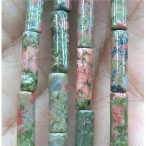 green Unakite tube beads, approx 4x13mm [GMLB2006]