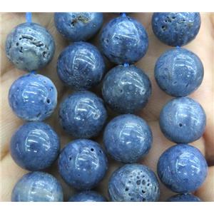 Natural navy blue Coral Fossil beads, round, approx 8mm dia [GMLB2082-8MM]