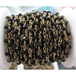handmade rosary chain with black crystal glass bead, approx 4mm dia [GMLB2113]