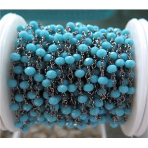 handmade rosary chain with blue chinese crystal glass bead, approx 4mm dia [GMLB2115]