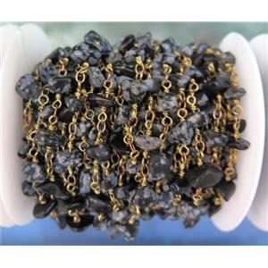 handmade rosary chain with black snowflake chip bead, approx 8-12mm [GMLB2117]