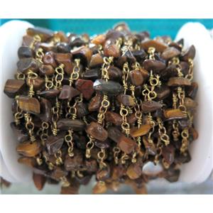 handmade rosary chain with tiger eye stone chip bead, approx 8-12mm [GMLB2118]