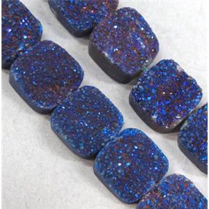 druzy quartz beads, square, blue electroplated, approx 12x12mm, 16pcs per st [GMLB2221]
