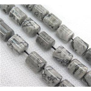 grey Picture Jasper beads, 3faces tube, approx 10x13mm [GMLB2303]