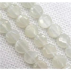 white gray Moonstone bead, faceted flat round, approx 8mm dia [GMLB2326]