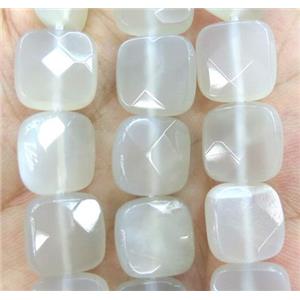 white grey MoonStone bead, faceted square, approx 12x12mm [GMLB2328]