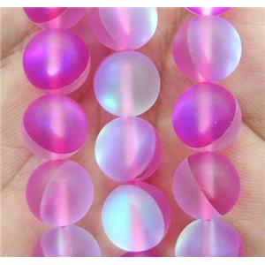 round hotpink synthetic Aura Quartz Glass Beads, matte, approx 8mm dia [GMLB2355-8MM]