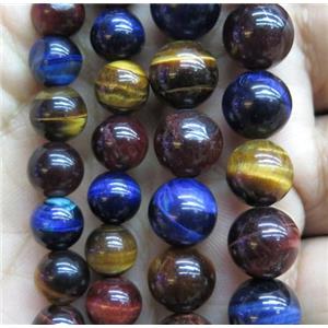 colorful tiger eye stone beads, round, approx 10mm dia [GMLB2481-10MM]