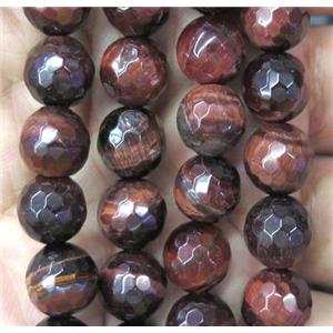 faceted round Red Tiger eye stone beads, approx 12mm dia [GMLB2565-12MM]