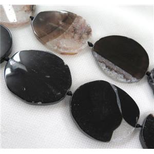 black agate with druzy bead, flat freeform slice, approx 35-60mm [GMLB2654]