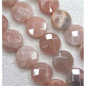pink Sunstone bead, faceted flat round, approx 12mm dia [GMLB2847]