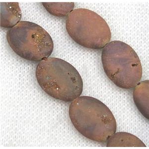 8 inch string of druzy agate oval beads, matte, gold champagne, approx 13x18mm [GMLB2926]