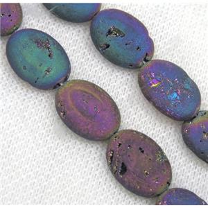 8 inch string of druzy agate oval beads, matte, rainbow electroplated, approx 13x18mm [GMLB2927]