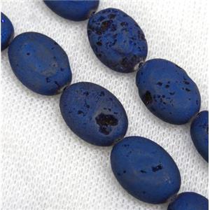 8 inch string of druzy agate oval beads, matte, blue electroplated, approx 13x18mm [GMLB2930]