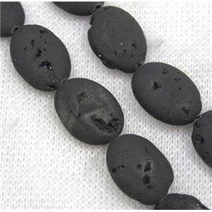 8 inch string of druzy agate oval beads, matte, black electroplated, approx 13x18mm [GMLB2931]