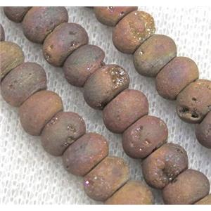 8 inch string of druzy agate rondelle beads, matte, gold champagne, approx 5x8mm [GMLB2933-5X8MM]