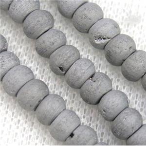 8 inch string of druzy agate rondelle beads, matte, silver electroplated, approx 5x8mm [GMLB2934-5X8MM]