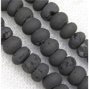 8 inch string of druzy agate rondelle beads, matte, black electroplated, approx 4x6mm [GMLB2935-4X6MM]