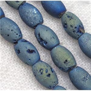 8 inch string of druzy agate rice beads, matte, green electroplated, approx 8x12mm [GMLB2942]