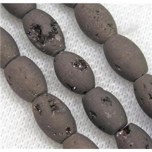 8 inch string of druzy agate rice beads, matte, coffee plated, approx 8x12mm [GMLB2944]