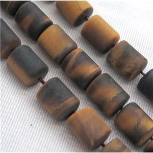 matte tiger eye stone beads, 3faces tube, approx 10x13mm [GMLB2952]