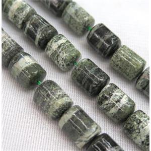 Green Silver-line Jasper Beads, 3faces tube, approx 10x13mm [GMLB2959]