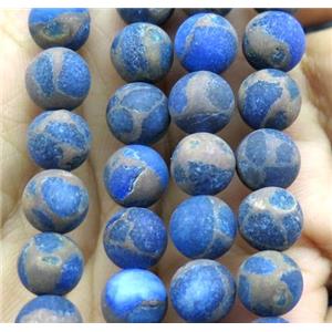 agate beads within goldsand, matter round, blue, approx 12mm dia [GMLB3008-12MM]