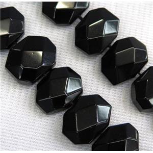 black onyx agate bead, faceted oval, approx 10-14mm [GMLB3171]