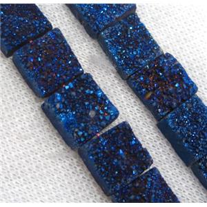 blue druzy Quartz beads, square, approx 12x12mm, 16pcs per st [GMLB3179]
