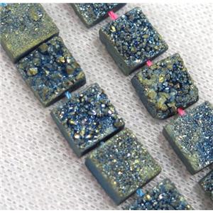 green druzy Quartz bead, square, approx 12x12mm, 16pcs per st [GMLB3180]