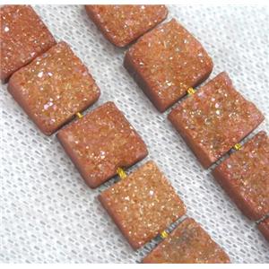 gold champagne druzy Quartz bead, square, approx 10x10mm, 18pcs per st [GMLB3181-10MM]