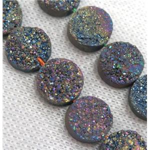 rainbow druzy Quartz bead, flat round, approx 12mm dia, 16pcs per st [GMLB3187]