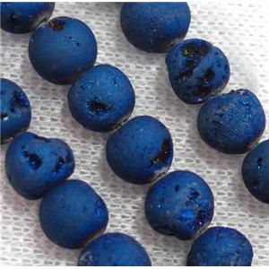 round matte agate druzy beads, blue, approx 12mm dia, 17pcs per st [GMLB3193-12MM]