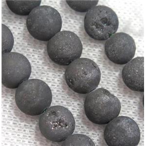 round matte agate druzy beads, black, approx 8mm dia, 25pcs per st [GMLB3194-8MM]