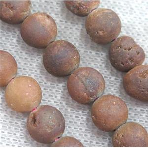 round matte agate druzy beads, gold champagne, approx 12mm dia, 17pcs per st [GMLB3195-12MM]