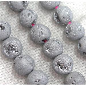 round matte agate druzy beads, silver, approx 8mm dia, 25pcs per st [GMLB3196-8MM]