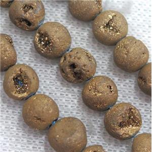round matte agate druzy beads, golden, approx 12mm dia, 17pcs per st [GMLB3197-12MM]