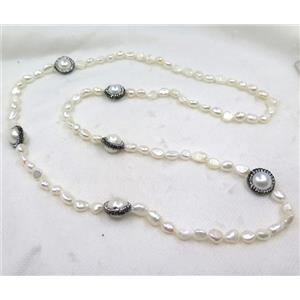 white freshwater pearl necklace pave rhinestone, approx 50cm length [GMLB3253]