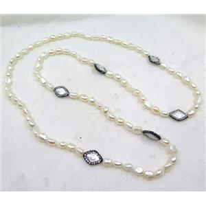 white freshwater pearl necklace pave rhinestone, approx 50cm length [GMLB3255]
