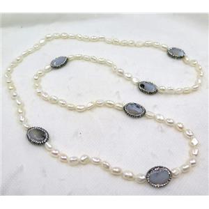 white freshwater pearl necklace pave rhinestone, heihua agate, approx 50cm length [GMLB3256]