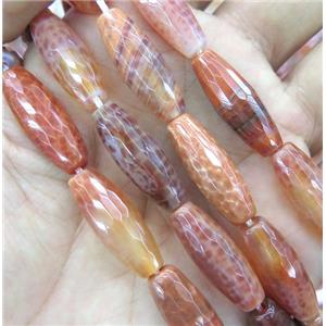 red Fire Agate beads, faceted rice, approx 9x25mm [GMLB3265]