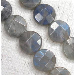Labradorite beads, Grade AA, faceted flat-round, approx 12mm dia [GMLB3271]