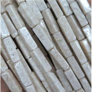 white Chinese River Jasper tube beads, Grade B, approx 4x13mm [GMLB3403]